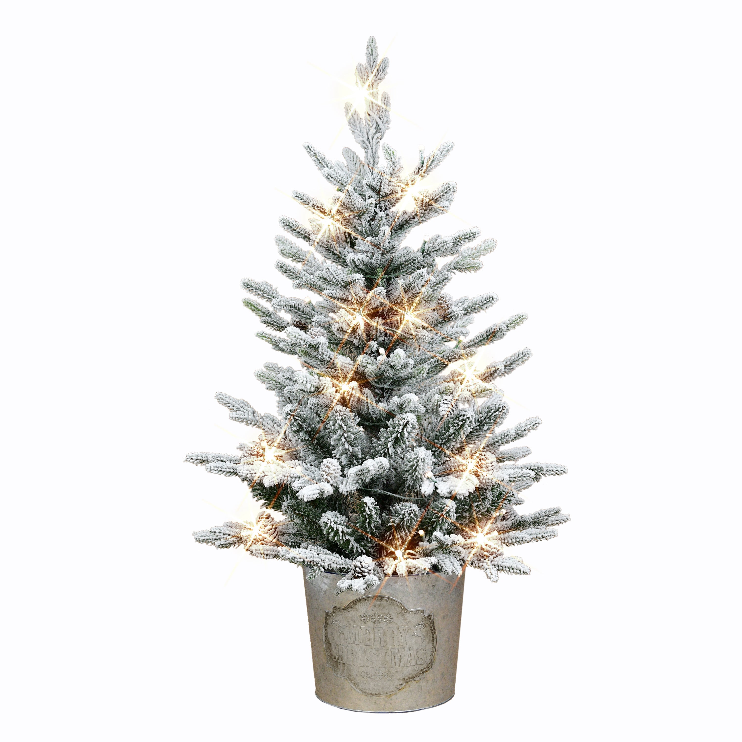 3 ft Pre-Lit Potted Flocked Tree 458 Tips 50 B/O Warm White LED Lights 1832A-STF30LWF05-BO